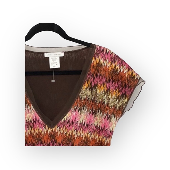 new Papillon Blanc 🝮 Sheer Woven Chiffon Top 🝮 Ikat Stripe 🝮 Pink Brown 🝮 L